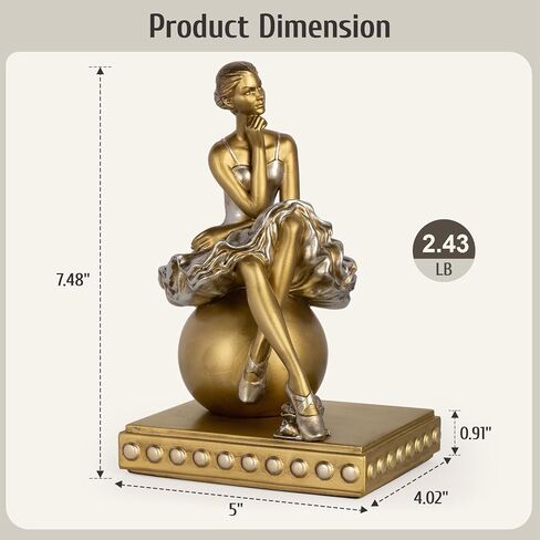 MXARLTR Ballerina Figurines, Seated Ballerina Dancer Statues Resin Sculpture Home Decor, Ballet Dance Girl Ornament for Shelves Home Office Decor (Gold) in Saudi Arabia