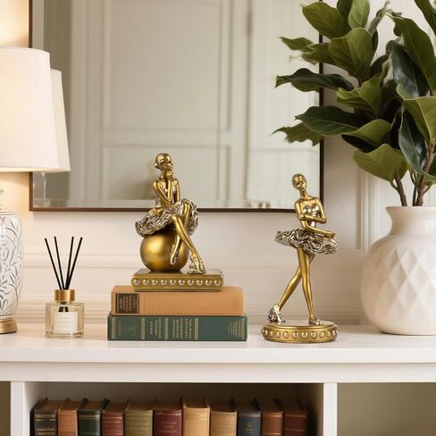 MXARLTR Ballerina Figurines, Seated Ballerina Dancer Statues Resin Sculpture Home Decor, Ballet Dance Girl Ornament for Shelves Home Office Decor (Gold) in Saudi Arabia