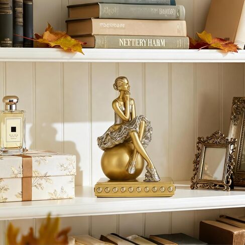 MXARLTR Ballerina Figurines, Seated Ballerina Dancer Statues Resin Sculpture Home Decor, Ballet Dance Girl Ornament for Shelves Home Office Decor (Gold) in Saudi Arabia