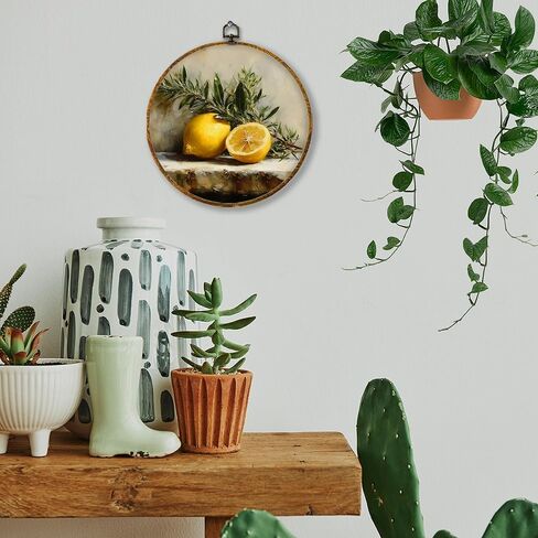 hiuwevt مزرعة الليمون جولة جدار الفن ديكور، خمر ريفي الليمون مؤطرة قماش يطبع، Cottagecore البلد الفاكهة النباتية جولة الجدار شنقا الديكور للمطبخ الطعام ديكورات المنزل، 10x10 بوصة in Kuwait