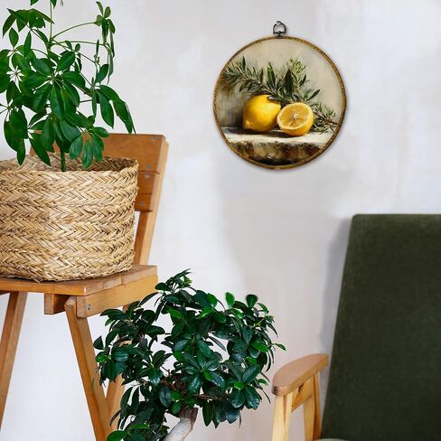 hiuwevt مزرعة الليمون جولة جدار الفن ديكور، خمر ريفي الليمون مؤطرة قماش يطبع، Cottagecore البلد الفاكهة النباتية جولة الجدار شنقا الديكور للمطبخ الطعام ديكورات المنزل، 10x10 بوصة in Kuwait