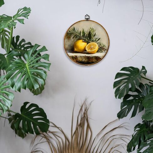 hiuwevt مزرعة الليمون جولة جدار الفن ديكور، خمر ريفي الليمون مؤطرة قماش يطبع، Cottagecore البلد الفاكهة النباتية جولة الجدار شنقا الديكور للمطبخ الطعام ديكورات المنزل، 10x10 بوصة in Kuwait