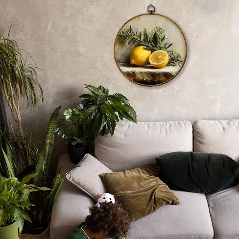 hiuwevt مزرعة الليمون جولة جدار الفن ديكور، خمر ريفي الليمون مؤطرة قماش يطبع، Cottagecore البلد الفاكهة النباتية جولة الجدار شنقا الديكور للمطبخ الطعام ديكورات المنزل، 10x10 بوصة in Kuwait