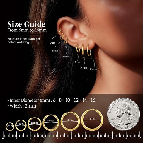 6 Pairs Small Gold Huggie Hoop Earrings for Womem: 14K Gold-plated Hypoallergenic Lightweight Hoops, Nickel-free Lead-free, Non-Tarnish Cartilage Earrings for Multiple Piercings Stack Jewelry Set in Saudi Arabia