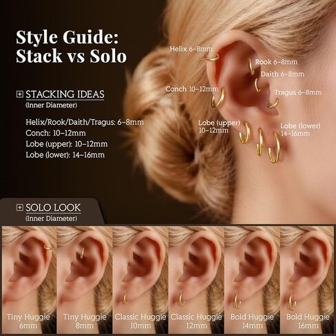 6 Pairs Small Gold Huggie Hoop Earrings for Womem: 14K Gold-plated Hypoallergenic Lightweight Hoops, Nickel-free Lead-free, Non-Tarnish Cartilage Earrings for Multiple Piercings Stack Jewelry Set in Saudi Arabia