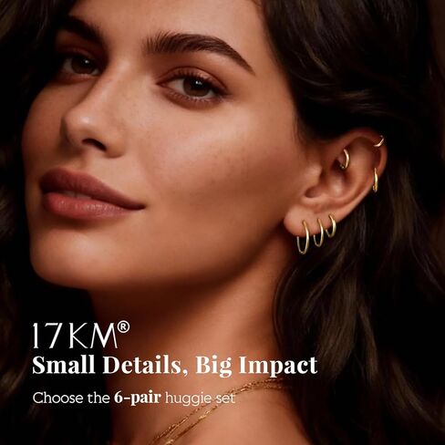 6 Pairs Small Gold Huggie Hoop Earrings for Womem: 14K Gold-plated Hypoallergenic Lightweight Hoops, Nickel-free Lead-free, Non-Tarnish Cartilage Earrings for Multiple Piercings Stack Jewelry Set in Saudi Arabia