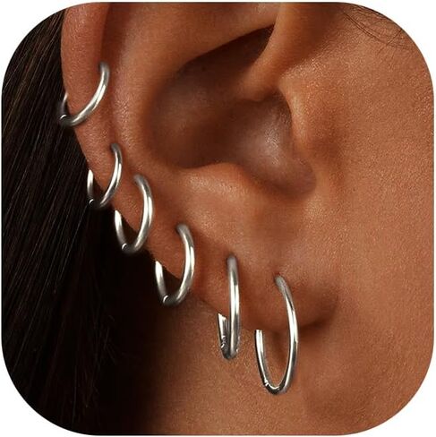 6 Pairs Small Gold Huggie Hoop Earrings for Womem: 14K Gold-plated Hypoallergenic Lightweight Hoops, Nickel-free Lead-free, Non-Tarnish Cartilage Earrings for Multiple Piercings Stack Jewelry Set in Saudi Arabia