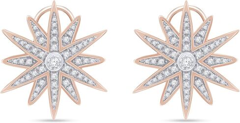Wishrocks Round Cut White Cubic Zirconia Starburst Omega Back Hoop Earrings for Women in 14k Gold Plated 925 Sterling Silver Gift for Her Womens Gift Jewelry, Christmas Gift in Saudi Arabia