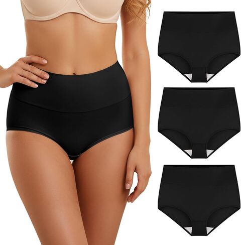 3 Women's BALCK Cotton Underwear High Waisted Full Coverage Ladies Panties,Large in Saudi Arabia