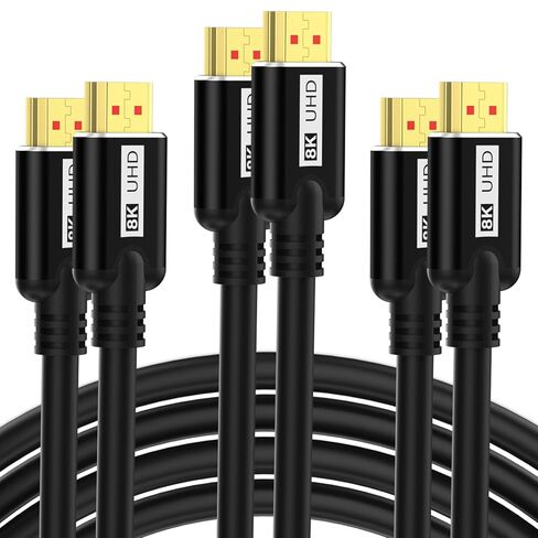 8K HDMI Cable 10FT 4Pack, High Speed 48Gbps HD Shielded Cord, Supports 8K@60Hz, 4K@120Hz in-Wall CL3 Rated HDMI 2.1 Cord, Compatible with Roku TV/Laptop/PC/HDTV and More in Kuwait