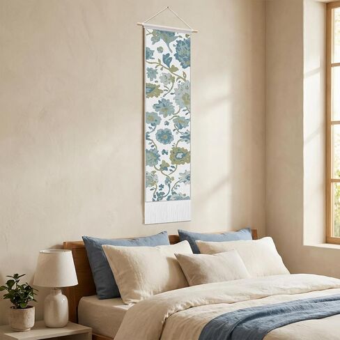 Gilprop Vintage Wall vertical Tapestry, 52 x 13 Inch Rectangle Oushak Boho Blue Turkish Vertical Long Hanging Reference Illustrative Botanical Tassel Tapestry for Living Room Bedroom Office Home in Saudi Arabia