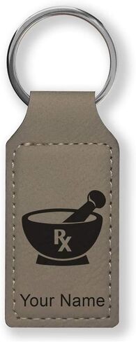 LaserGram Rectangle Keychain, Rx Pharmacy Symbol, Personalized Engraving Included (Gray) in Saudi Arabia