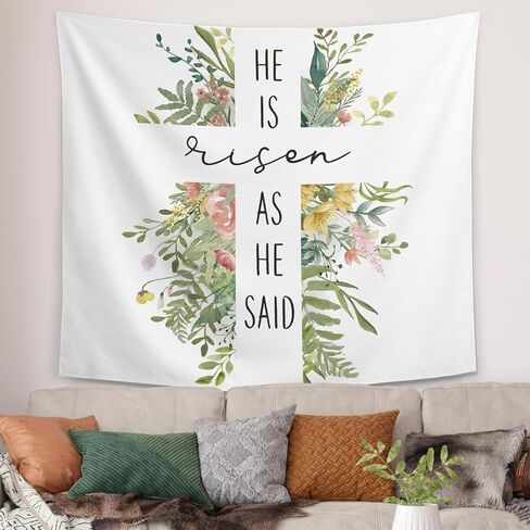 He Is Risen Christian Floral Cross Tapestry، ماثيو 28: 6 آية الكتاب المقدس المفروشات الجدار بطانية للكنيسة المنزل غرفة المعيشة غرفة نوم، 50x60 بوصة in Saudi Arabia