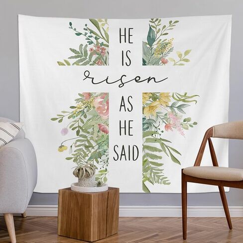He Is Risen Christian Floral Cross Tapestry، ماثيو 28: 6 آية الكتاب المقدس المفروشات الجدار بطانية للكنيسة المنزل غرفة المعيشة غرفة نوم، 50x60 بوصة in Saudi Arabia