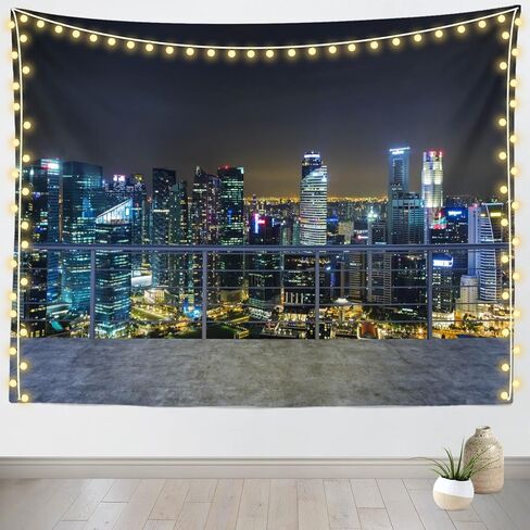 Loccor 80''x60'' مدينة نيويورك عرض جوي نسيج المدينة الحديثة ليلة عرض الجدار الشنق نيويورك ناطحة سحاب خلفية أفق حضري لديكورات الحفلات للأطفال البالغين ديكور غرفة النوم in Saudi Arabia