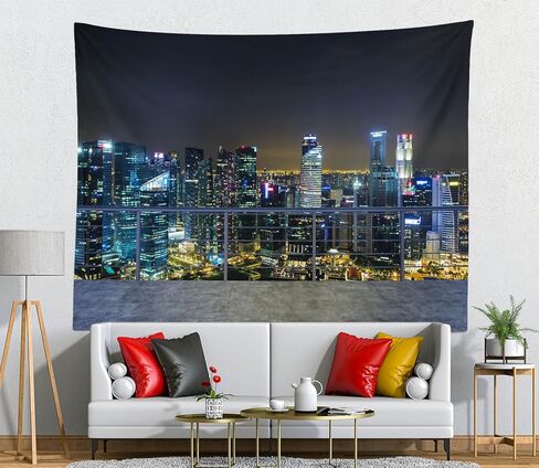 Loccor 80''x60'' مدينة نيويورك عرض جوي نسيج المدينة الحديثة ليلة عرض الجدار الشنق نيويورك ناطحة سحاب خلفية أفق حضري لديكورات الحفلات للأطفال البالغين ديكور غرفة النوم in Saudi Arabia