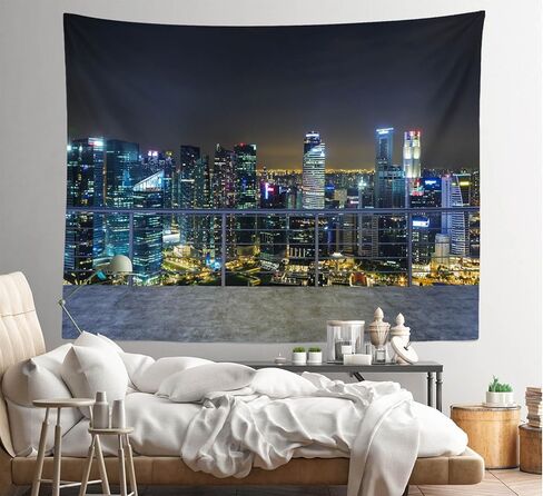 Loccor 80''x60'' مدينة نيويورك عرض جوي نسيج المدينة الحديثة ليلة عرض الجدار الشنق نيويورك ناطحة سحاب خلفية أفق حضري لديكورات الحفلات للأطفال البالغين ديكور غرفة النوم in Saudi Arabia
