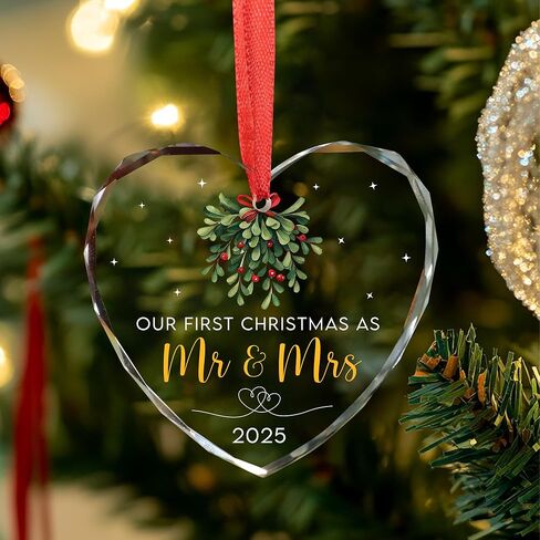 First Christmas Married Ornament 2025 - Wedding Gifts - Mr and Mrs Gifts - Wedding Gift for Couples 2025, Bride, Future Mr and Mrs - Bridal Shower Gift for Married Newlywed - Glass Ornament in Saudi Arabia