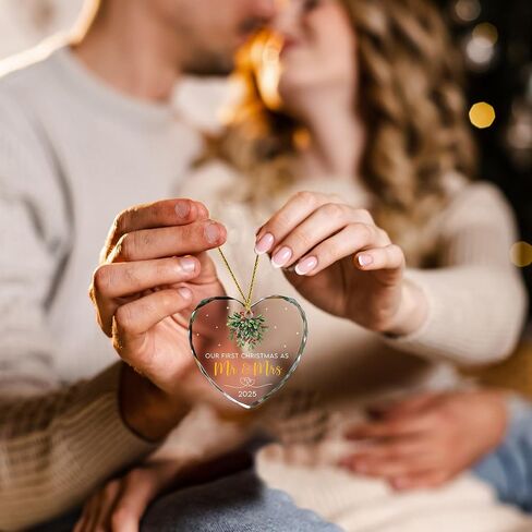 First Christmas Married Ornament 2025 - Wedding Gifts - Mr and Mrs Gifts - Wedding Gift for Couples 2025, Bride, Future Mr and Mrs - Bridal Shower Gift for Married Newlywed - Glass Ornament in Saudi Arabia