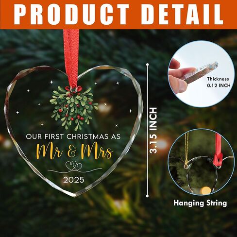 First Christmas Married Ornament 2025 - Wedding Gifts - Mr and Mrs Gifts - Wedding Gift for Couples 2025, Bride, Future Mr and Mrs - Bridal Shower Gift for Married Newlywed - Glass Ornament in Saudi Arabia