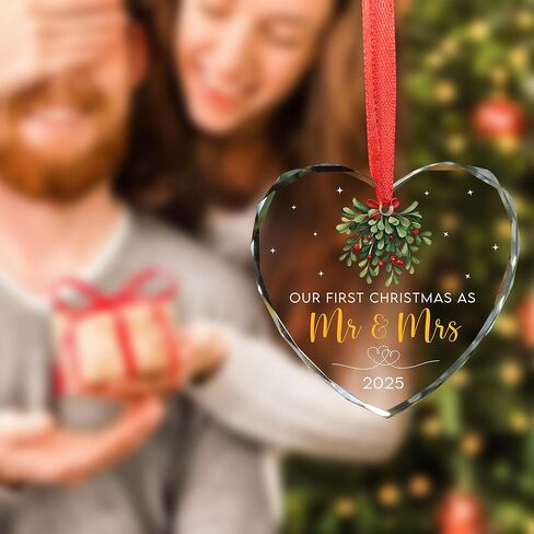 First Christmas Married Ornament 2025 - Wedding Gifts - Mr and Mrs Gifts - Wedding Gift for Couples 2025, Bride, Future Mr and Mrs - Bridal Shower Gift for Married Newlywed - Glass Ornament in Saudi Arabia