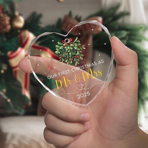 First Christmas Married Ornament 2025 - Wedding Gifts - Mr and Mrs Gifts - Wedding Gift for Couples 2025, Bride, Future Mr and Mrs - Bridal Shower Gift for Married Newlywed - Glass Ornament in Saudi Arabia