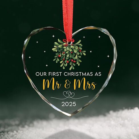 First Christmas Married Ornament 2025 - Wedding Gifts - Mr and Mrs Gifts - Wedding Gift for Couples 2025, Bride, Future Mr and Mrs - Bridal Shower Gift for Married Newlywed - Glass Ornament in Saudi Arabia