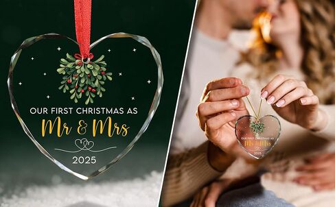 First Christmas Married Ornament 2025 - Wedding Gifts - Mr and Mrs Gifts - Wedding Gift for Couples 2025, Bride, Future Mr and Mrs - Bridal Shower Gift for Married Newlywed - Glass Ornament in Saudi Arabia