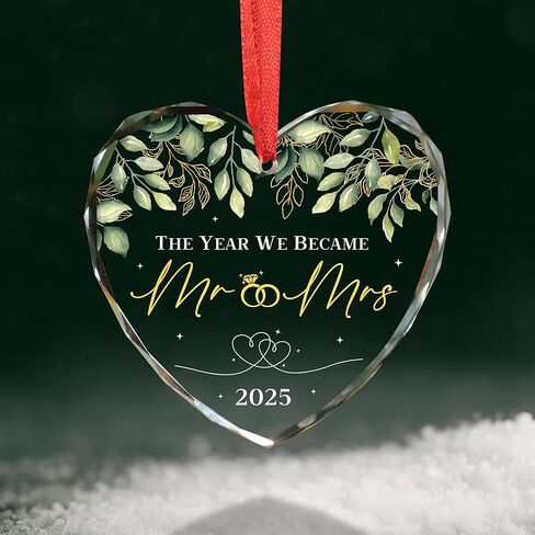 First Christmas Married Ornament 2025 - Wedding Gifts - Mr and Mrs Gifts - Wedding Gift for Couples 2025, Bride, Future Mr and Mrs - Bridal Shower Gift for Married Newlywed - Glass Ornament in Saudi Arabia