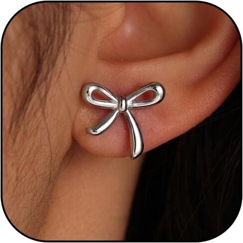 Gold Bow Earrings Flat Back Earrings for Women Cute Bow Stud Earring Minimalist Birthday Jewelry Gift for Her in Saudi Arabia