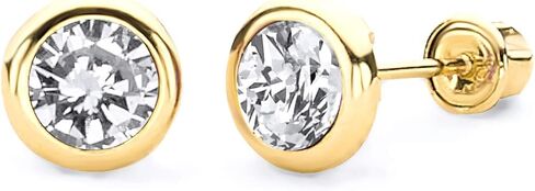 14k Yellow Gold 5mm Round Bezel Stud Earrings with Screw Back - 2 Different Color Available in Saudi Arabia