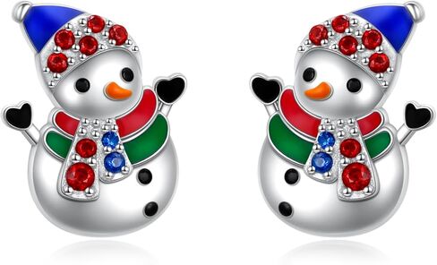 FLYOW Winter Earrings 925 Sterling Silver Christmas Stud Earrings Cute Snowman Snowflake Birthday Winter Holiday Christmas Jewelry for Women in Saudi Arabia