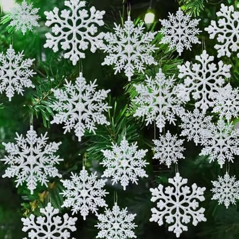 18pcs Christmas Snowflake Hanging Ornaments Plastic Glitter Snow Flakes Ornaments for Winter Christmas Tree Decorations Size Varies Craft Snowflakes in Saudi Arabia