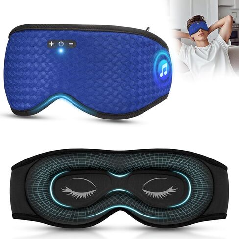 قناع نوم ثلاثي الأبعاد مع سماعات الرأس Bluetooth وسماعات النوم للنوم الجانبي وضغط العين صفريًا وقناع عين نوم قابل للتعديل ومكبرات صوت استريو فائقة الرقيقة مثالية للنوم الأزرق in Kuwait