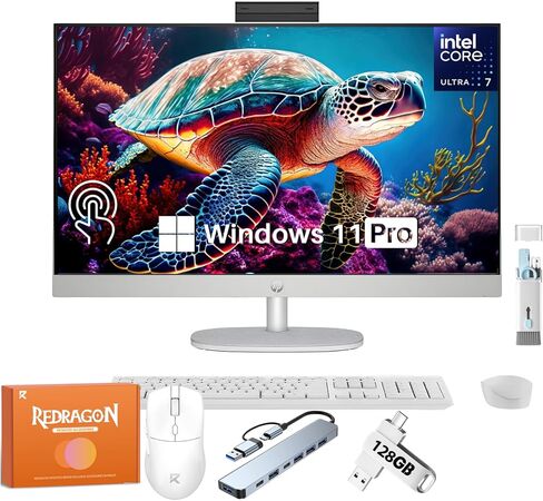 HP All-in-One Computer ، شاشة FHD التي تعمل باللمس ، 27 بوصة ، Intel Ultra 7 155U (حتى 4.8 جيجا هرتز) ، رسومات Intel ، 64 جيجا بايت DDR5 ، 2TB SSD ، KB والماوس اللاسلكي ، Windows 11 Pro & Office LifeTime ، W/RH-Accessories in Kuwait