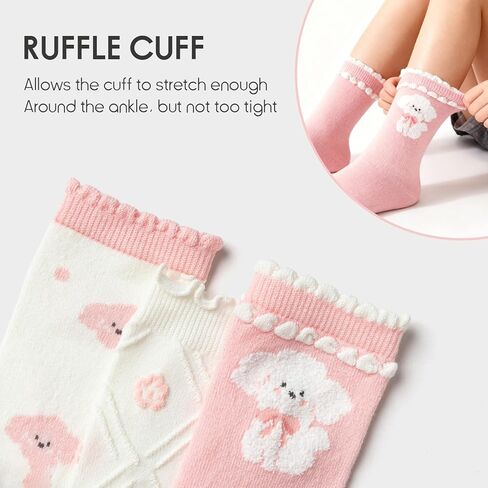 Balabala Ruffle Socks for Girls 3 Pack Animal Warm Cute Seamless Kids Socks for 3-11 Years Funny Fashion Comfort in Saudi Arabia
