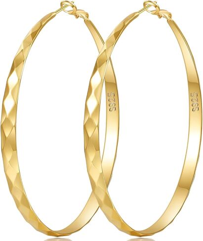 Silver Hoops Earrings for Women Sterling 925Silver Hoop Earrings Hypoallergenic Large Silver Hoop Earrings Lightweight Big Hoops Earrings for Women 40/50/60/70MM in Saudi Arabia