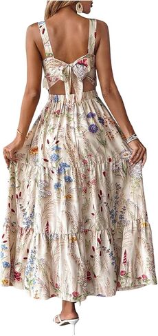 Floerns Women's Tropical Bow Tie Backless Boho Maxi Dress Tiered Ruffle Flowy Beach Dresses in Saudi Arabia