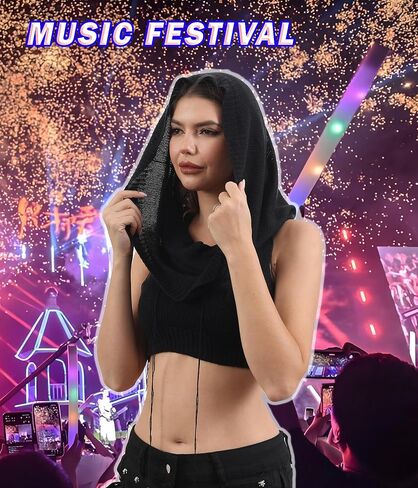 Aucute Women Hooded Knitted Sweater Vest, Sexy Rave Sleeveless Streetwear Corp Top Music Festival Outfit in Saudi Arabia
