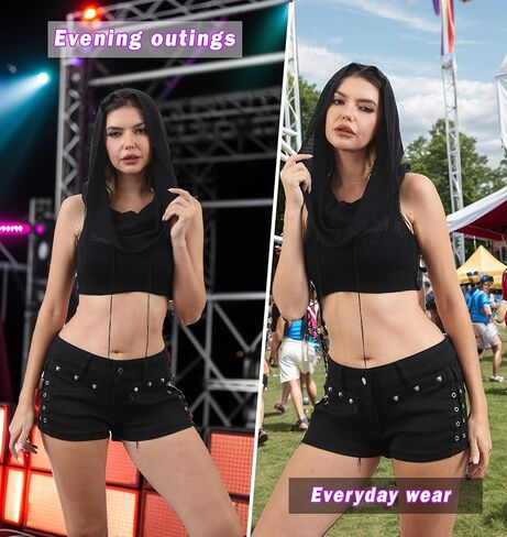 Aucute Women Hooded Knitted Sweater Vest, Sexy Rave Sleeveless Streetwear Corp Top Music Festival Outfit in Saudi Arabia
