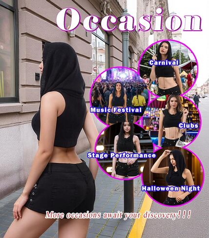 Aucute Women Hooded Knitted Sweater Vest, Sexy Rave Sleeveless Streetwear Corp Top Music Festival Outfit in Saudi Arabia