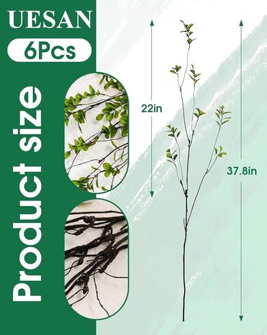 UESAN 6Pcs Artificial Faux Branches for Vases, Tall Fake Faux Greenery Stems, Realistic Faux Greenery Stems and Leaves for Vase Fillers, Table Centerpieces, Home Decor in Kuwait