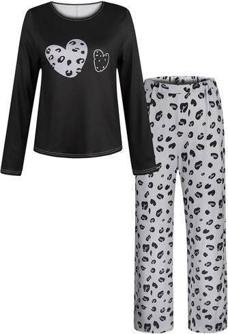Women's Long-Sleeved Pajama Set, Round Neck, Soft Fabric, Elastic Waistband, Comfortable Women's Loungewear in Saudi Arabia