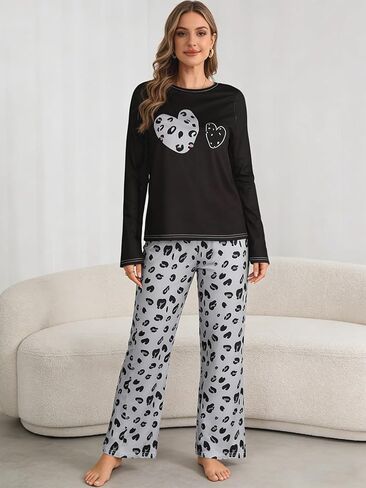 Women's Long-Sleeved Pajama Set, Round Neck, Soft Fabric, Elastic Waistband, Comfortable Women's Loungewear in Saudi Arabia