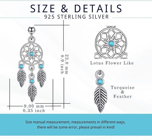 KZX الفيروز Dreamcatcher أقراط للنساء 925 الفضة الاسترليني حلم الماسك ريشة أقراط خمر البوهيمي المجوهرات الغربية الأمريكيين الأصليين الهنود حلم الماسك ريشة تتدلى الأقراط in Saudi Arabia