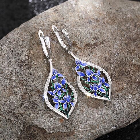 Aesthetic Enamel Blue Flowers Dangle Earrings Women for Wedding Party in Saudi Arabia