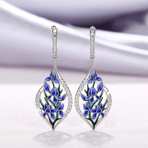 Aesthetic Enamel Blue Flowers Dangle Earrings Women for Wedding Party in Saudi Arabia