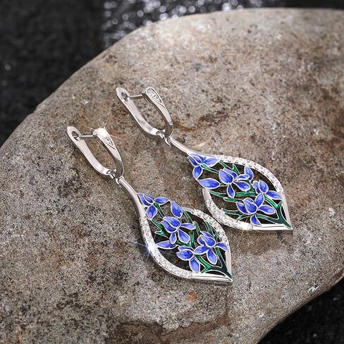 Aesthetic Enamel Blue Flowers Dangle Earrings Women for Wedding Party in Saudi Arabia
