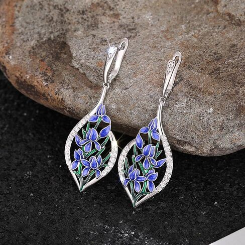 Aesthetic Enamel Blue Flowers Dangle Earrings Women for Wedding Party in Saudi Arabia