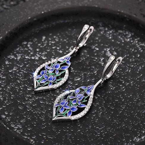 Aesthetic Enamel Blue Flowers Dangle Earrings Women for Wedding Party in Saudi Arabia